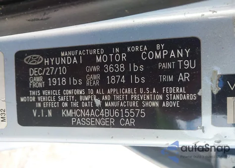 2011 Hyundai Accent Gls from USA, damaged, VIN KMHCN4AC4BU615575